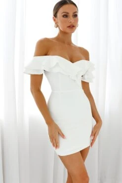 Rossi Off-Shoulder Double Ruffle Dress White -Bridal Dr. Denim Store 52391B04 WHITE 8