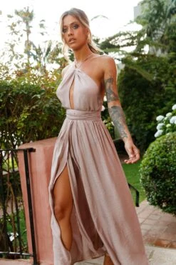 Athena High Split Maxi Dress Mocha 10 Athena High Split Maxi Dress Mocha -Bridal Dr. Denim Store 52405B MOCHA 3 1