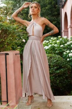 Athena High Split Maxi Dress Mocha 12 Athena High Split Maxi Dress Mocha -Bridal Dr. Denim Store 52405B MOCHA 5 1