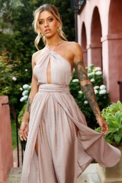 Athena High Split Maxi Dress Mocha 15 Athena High Split Maxi Dress Mocha -Bridal Dr. Denim Store 52405B MOCHA 8 1