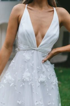 Sheri V-Neckline Embellished Midi Dress White -Bridal Dr. Denim Store 62125BS04 20WHITE 7