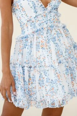 Laney Low Back Cami Strap Dress Floral Vine Print White -Bridal Dr. Denim Store 62157BK29 WHITE 6