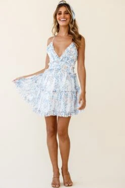 Laney Low Back Cami Strap Dress Floral Vine Print White -Bridal Dr. Denim Store 62157BK29 WHITE 7