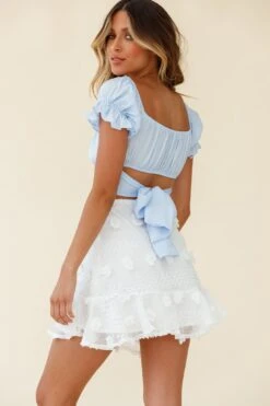 Savannah Floral Embellished Flounce Hem Mini Skirt White -Bridal Dr. Denim Store 62216B WHITE 2