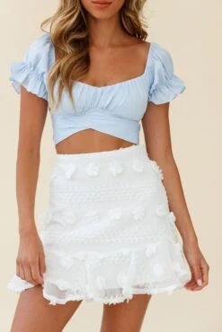 Savannah Floral Embellished Flounce Hem Mini Skirt White -Bridal Dr. Denim Store 62216B WHITE 5