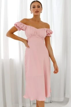 Linka Off-Shoulder Tie Back Midi Dress Blush -Bridal Dr. Denim Store 62235BK13 BLUSH 6