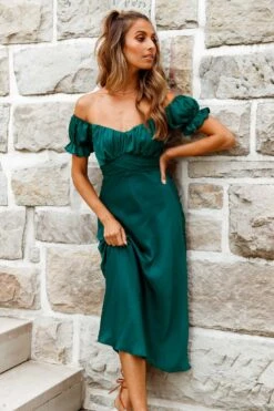 Linka Off-Shoulder Tie Back Midi Dress Forest Green -Bridal Dr. Denim Store 62235BK13 FOREST GREEN 4