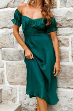 Linka Off-Shoulder Tie Back Midi Dress Forest Green -Bridal Dr. Denim Store 62235BK13 FOREST GREEN 5