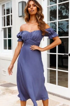 Linka Off-Shoulder Tie Back Midi Dress Midnight Blue -Bridal Dr. Denim Store 62235BK13 MIDNIGHT BLUE 2