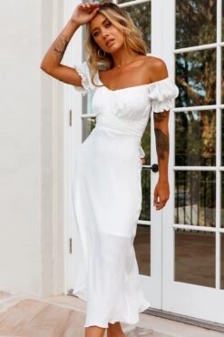 Linka Off-Shoulder Tie Back Midi Dress White 9 Linka Off-Shoulder Tie Back Midi Dress White -Bridal Dr. Denim Store 62235BK13 WHITE 2