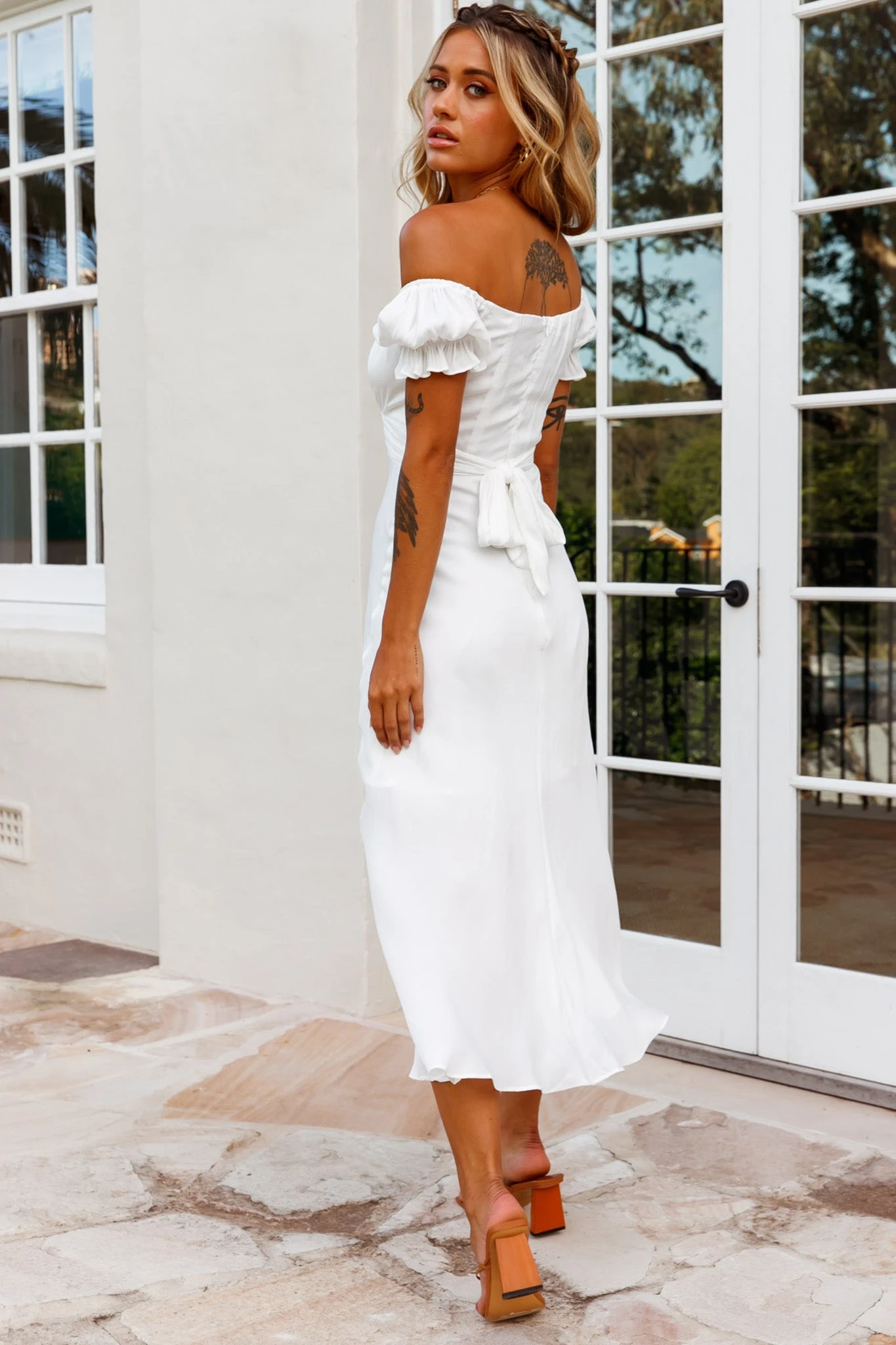 Linka Off-Shoulder Tie Back Midi Dress White 2 Linka Off-Shoulder Tie Back Midi Dress White - Image 2