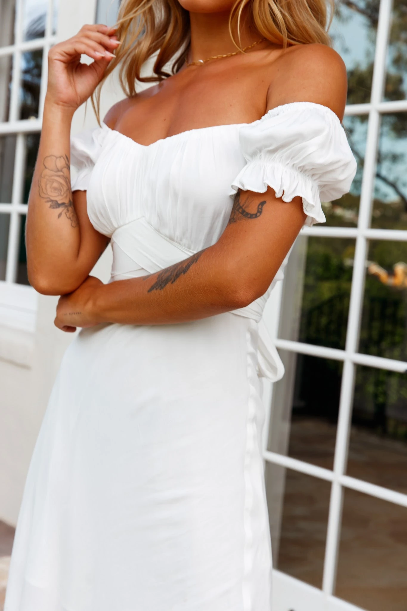 Linka Off-Shoulder Tie Back Midi Dress White 4 Linka Off-Shoulder Tie Back Midi Dress White - Image 4