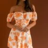 Linka Puff Sleeve Waist Tie Dress Floral Orange