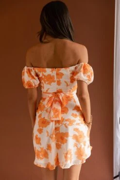 Linka Puff Sleeve Waist Tie Dress Floral Orange -Bridal Dr. Denim Store 62235BK90 20ORANGE 7