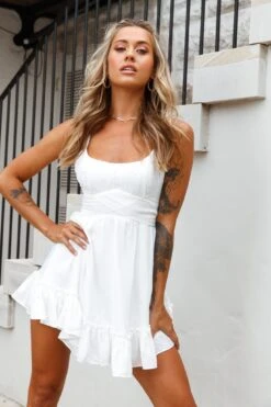 Linka Ruched Bust Criss-Cross Back Dress White -Bridal Dr. Denim Store 62235bk06 white 4