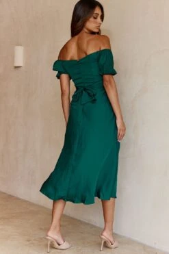 Linka Off-Shoulder Tie Back Midi Dress Forest Green -Bridal Dr. Denim Store 62235bk13 forest green 3 2