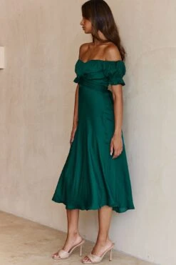 Linka Off-Shoulder Tie Back Midi Dress Forest Green -Bridal Dr. Denim Store 62235bk13 forest green 5 1