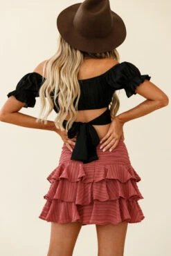 Let Them Eat Cake Triple Ruffle Skirt Rose -Bridal Dr. Denim Store 62235bk black cm0069d02 rose bottom 191014sl38982