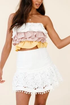 Adrielle Lace Detail Fluted Hem Mini Skirt White 8 Adrielle Lace Detail Fluted Hem Mini Skirt White -Bridal Dr. Denim Store 62630D WHITE 4