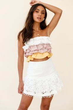 Adrielle Lace Detail Fluted Hem Mini Skirt White 9 Adrielle Lace Detail Fluted Hem Mini Skirt White -Bridal Dr. Denim Store 62630D WHITE 7