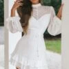 Lark High Neck Balloon Sleeve Dress White
