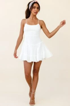 Stolen Moments Cami Strap Ruffle Dress White -Bridal Dr. Denim Store 62824D01 WHITE 1 645e4322 6e0e 49fb 8885 6df6e057c6ef