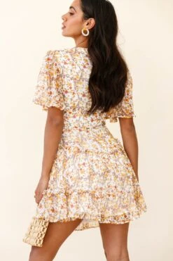 Stolen Moments Angel Sleeve Ruffle Dress Floral Print Yellow Multi -Bridal Dr. Denim Store 62824D YELLOW MULTI 2
