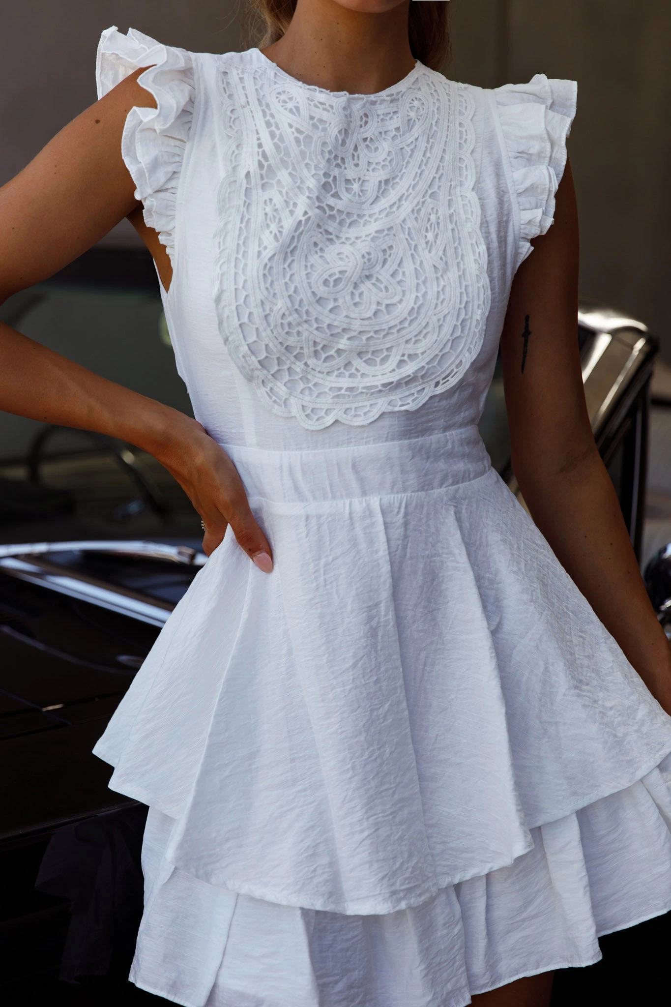 Nellie Lace Bust High Neck Dress White 4 Nellie Lace Bust High Neck Dress White - Image 4