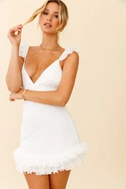 Kaley Layered Frill Hem Textured Dress White -Bridal Dr. Denim Store 62909B WHITE 6