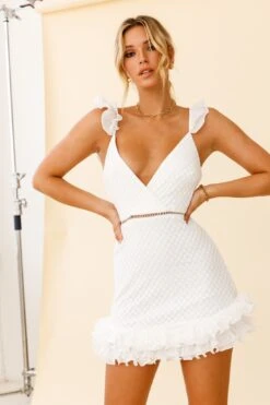 Kaley Layered Frill Hem Textured Dress White -Bridal Dr. Denim Store 62909B WHITE 8