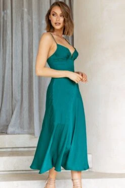 Lake Como Fitted Bodice Cami Strap Midi Dress Forest Green -Bridal Dr. Denim Store 62991B03 FOREST GREEN 5