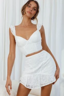 Quincy Flounce Hem Floral Embroidery Mini Skirt White 9 Quincy Flounce Hem Floral Embroidery Mini Skirt White -Bridal Dr. Denim Store 63220B S WHITE 2