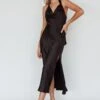 Champagne Showers Halterneck Slip Midi Dress Black