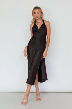Champagne Showers Halterneck Slip Midi Dress Black -Bridal Dr. Denim Store 63258B06 20BLACK 6