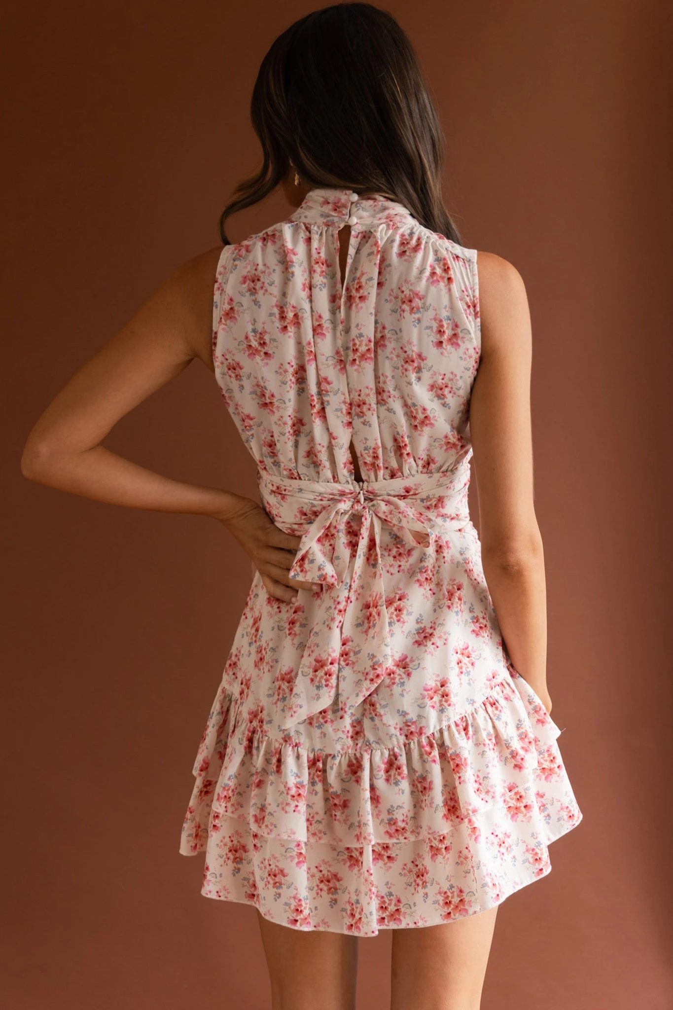 Mandalay High Neck Sleeveless Waistband Dress Vintage Floral Pink 2 Mandalay High Neck Sleeveless Waistband Dress Vintage Floral Pink - Image 2