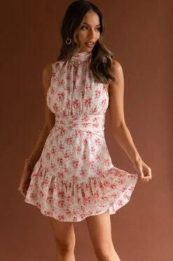 Mandalay High Neck Sleeveless Waistband Dress Vintage Floral Pink 11 Mandalay High Neck Sleeveless Waistband Dress Vintage Floral Pink -Bridal Dr. Denim Store 63281JE03 20PINK 4