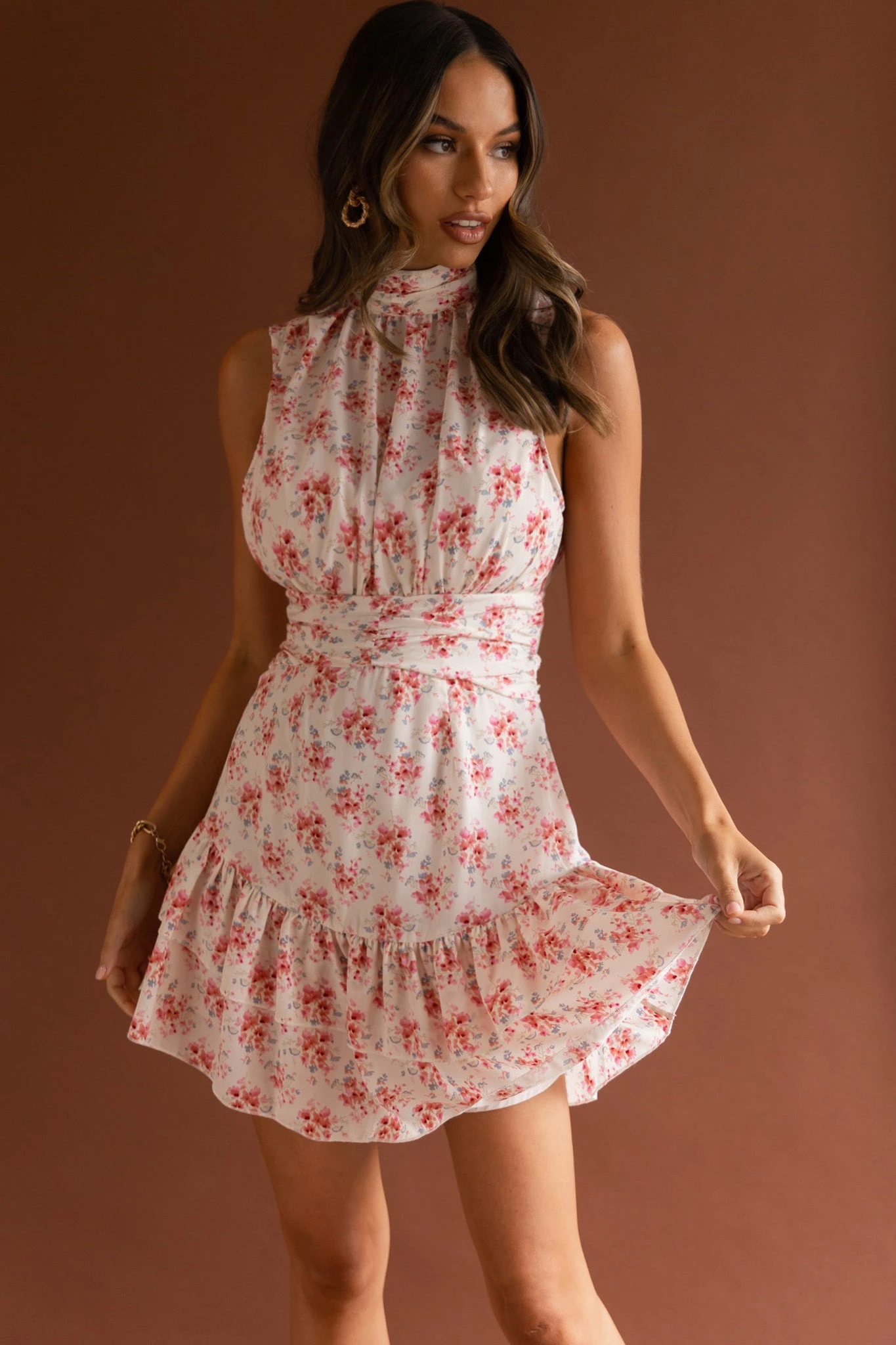 Mandalay High Neck Sleeveless Waistband Dress Vintage Floral Pink 4 Mandalay High Neck Sleeveless Waistband Dress Vintage Floral Pink - Image 4