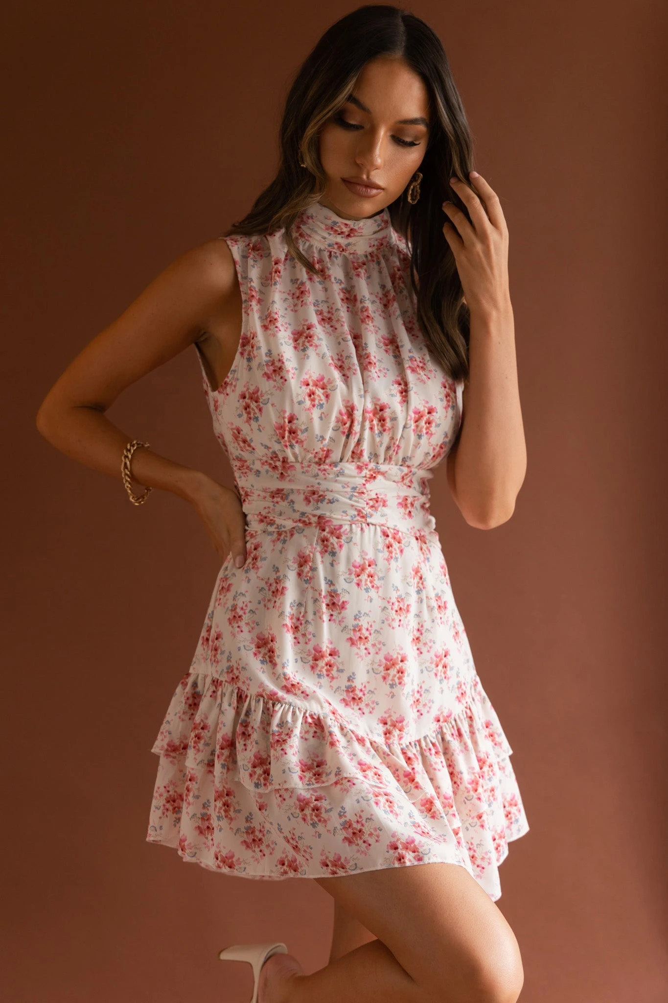 Mandalay High Neck Sleeveless Waistband Dress Vintage Floral Pink 5 Mandalay High Neck Sleeveless Waistband Dress Vintage Floral Pink - Image 5