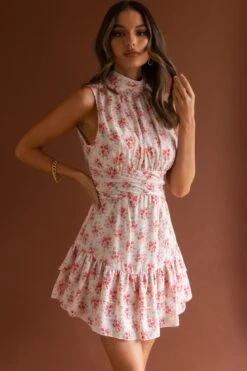 Mandalay High Neck Sleeveless Waistband Dress Vintage Floral Pink 14 Mandalay High Neck Sleeveless Waistband Dress Vintage Floral Pink -Bridal Dr. Denim Store 63281JE03 20PINK 7