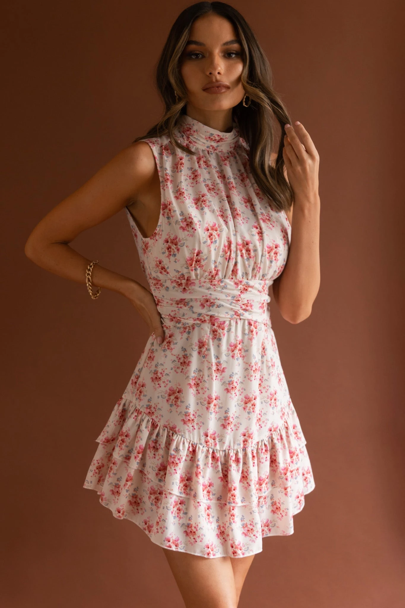 Mandalay High Neck Sleeveless Waistband Dress Vintage Floral Pink 7 Mandalay High Neck Sleeveless Waistband Dress Vintage Floral Pink - Image 7