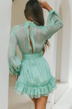 Mandalay High Neck Long Sleeve Waistband Dress Sage -Bridal Dr. Denim Store 63281N01 20SAGE 6