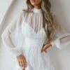Mandalay High Neck Long Sleeve Waistband Dress White