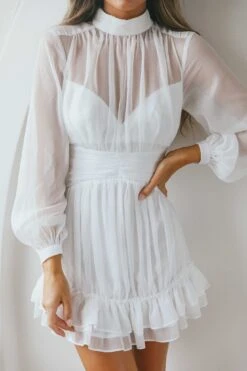 Mandalay High Neck Long Sleeve Waistband Dress White 11 Mandalay High Neck Long Sleeve Waistband Dress White -Bridal Dr. Denim Store 63281N01 20WHITE 4