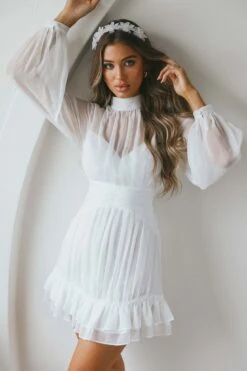 Mandalay High Neck Long Sleeve Waistband Dress White 13 Mandalay High Neck Long Sleeve Waistband Dress White -Bridal Dr. Denim Store 63281N01 20WHITE 6
