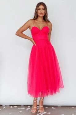 Smitten Sweetheart Neckline Chiffon Midi Dress Fuchsia -Bridal Dr. Denim Store 63309H02 20FUCHSIA 5