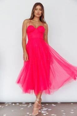 Smitten Sweetheart Neckline Chiffon Midi Dress Fuchsia -Bridal Dr. Denim Store 63309H02 20FUCHSIA 6
