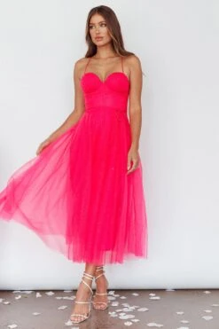 Smitten Sweetheart Neckline Chiffon Midi Dress Fuchsia -Bridal Dr. Denim Store 63309H02 20FUCHSIA 7