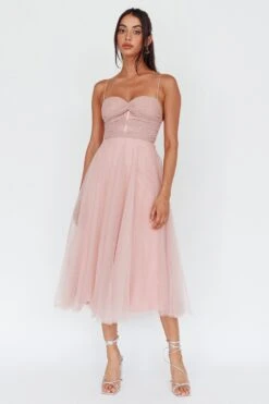 Smitten Lace Insert Tulle Midi Dress Blush -Bridal Dr. Denim Store 63309H03 20BLUSH 6