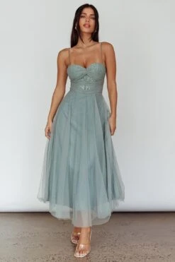 Smitten Lace Insert Tulle Midi Dress Sage -Bridal Dr. Denim Store 63309H03 20SAGE 2