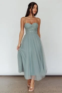 Smitten Lace Insert Tulle Midi Dress Sage -Bridal Dr. Denim Store 63309H03 20SAGE 5